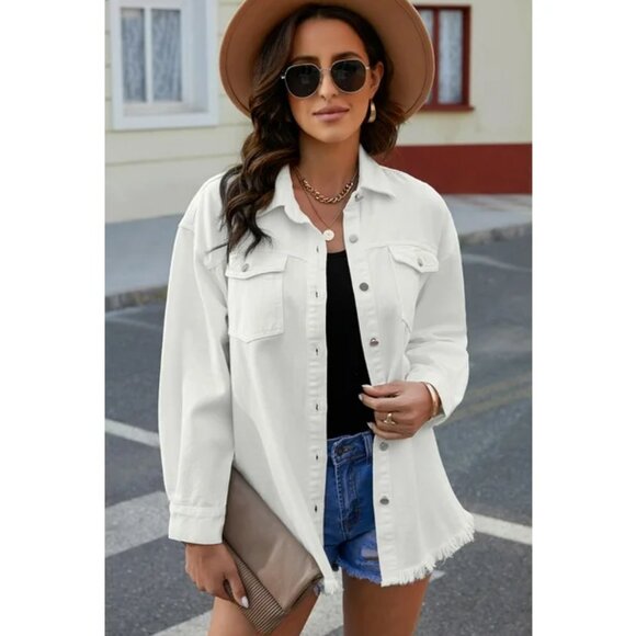 WHITE DENIM SHACKET - Women's M/L - Picture 1 of 3
